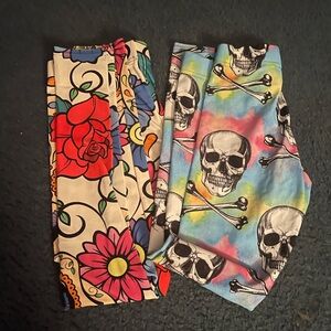 Colorful Floral and Skull Print Leggings